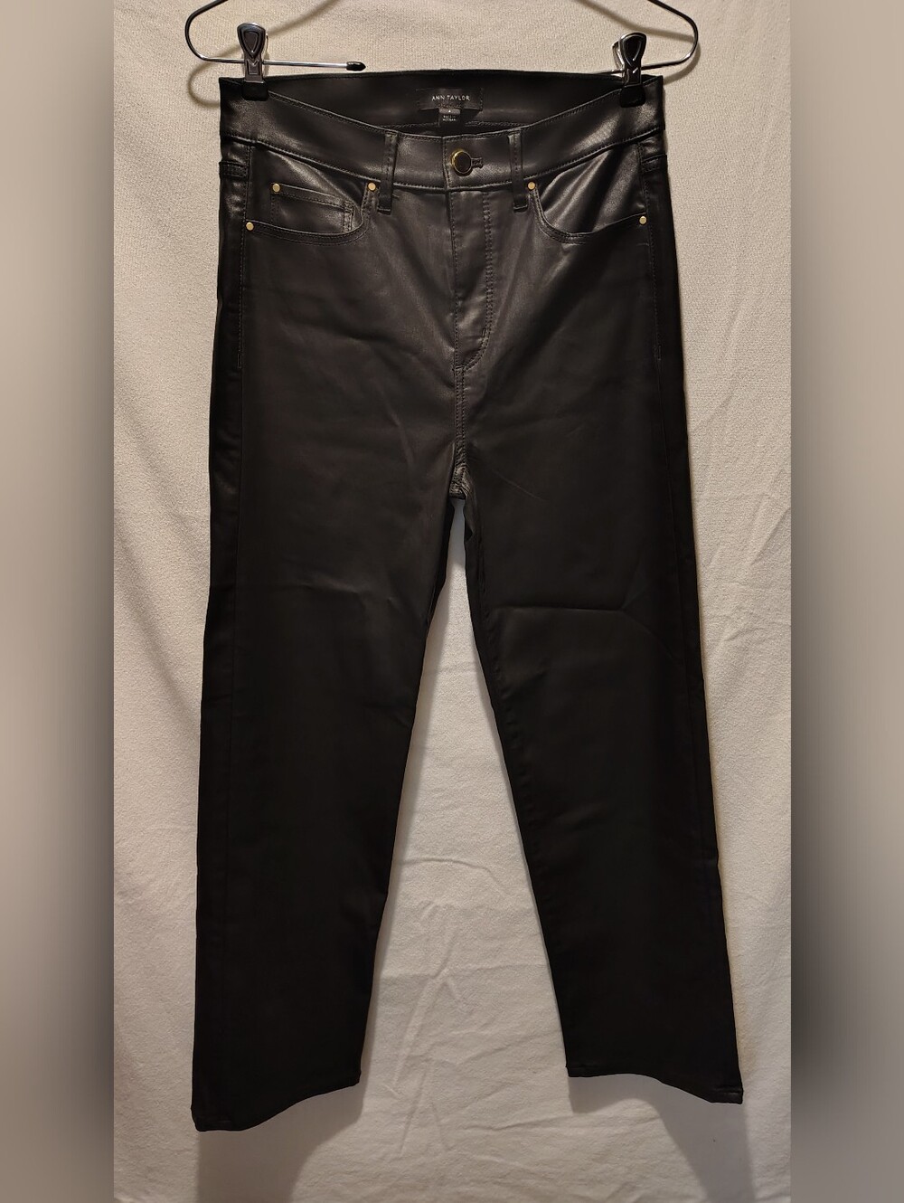 Ann Taylor The Straight High Rise Black Faux Leather Pants Size 4 NWOT